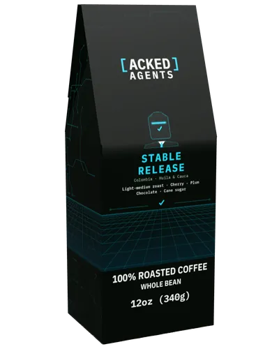 Acked Agents Stable Release 12 oz coffee bag, front